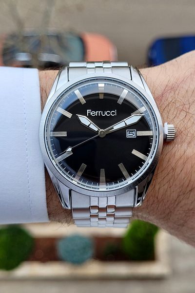 Ferrucci Men's Wristwatch with Silver Color Calendar with Black Cord