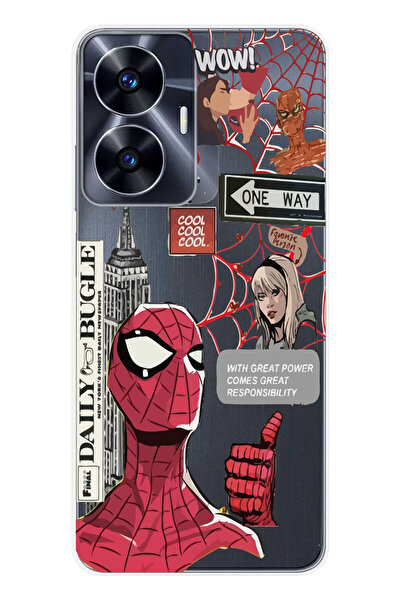 Magic Ring Realme C55 Uyumlu Spiderman Desenli Şeffaf Telefon Kılıfı