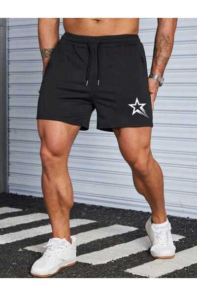 mercoledi Ανδρικό μίνιμαλ εμπριμέ street style μαύρο σορτς φαρδύ