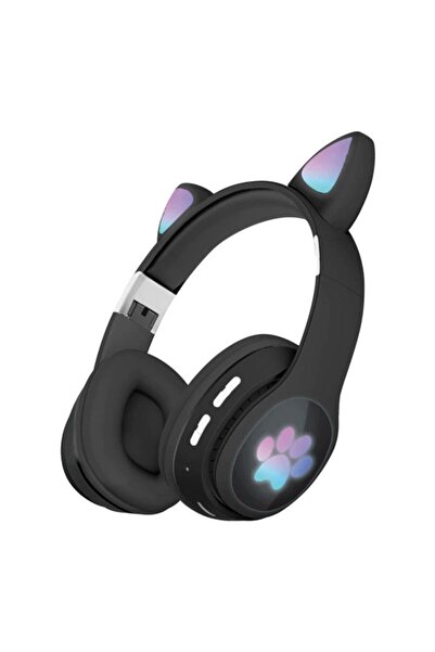 BLUPPLE Ledli Kedi Kulaklık Kulaküstü Bluetooth Siyah Kız Çocuk Kulaklığı