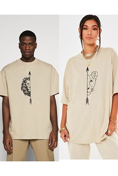Unique dişi erkek aslan baskılı cift tişörtler