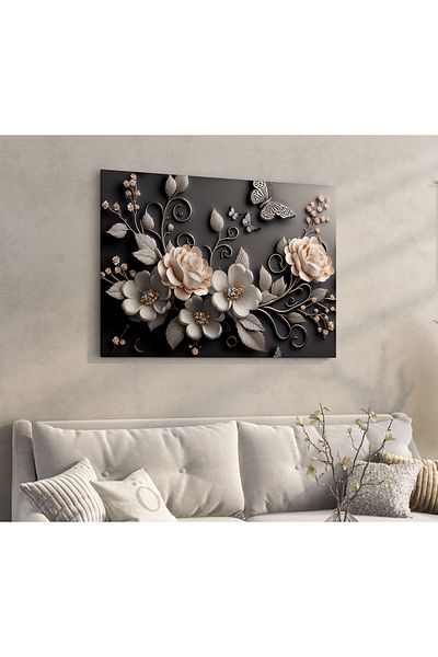 KOLDEMİR Pictură murală decorativă pe pânză cu flori negre de lux cu aspect în relief