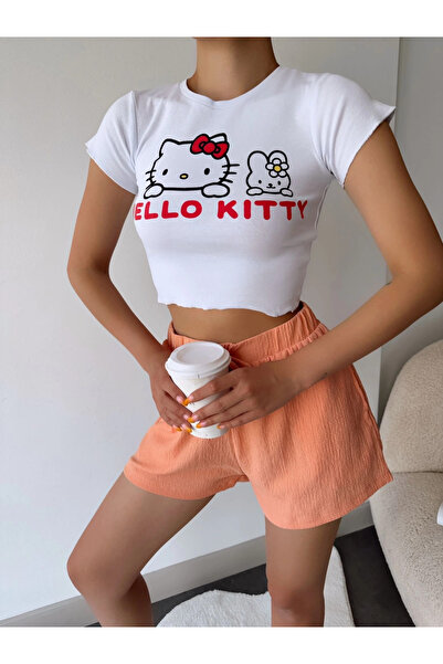 Jose Clothing Λευκή στάμπα Γυναικεία Crop Μπλούζα - Κοντό μανίκι