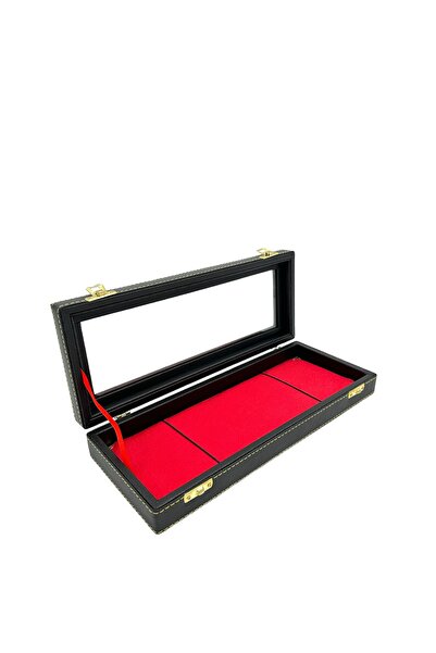 sezginkutuveaksesuar Tesbih Kutusu Dikişli Deri Camlı Siyah İçi Kırmızı Spesiyal