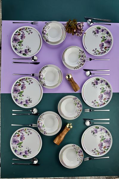 Erbaşlar Magnolia Pattern 18 Piece Dining Set for 6 People, Set