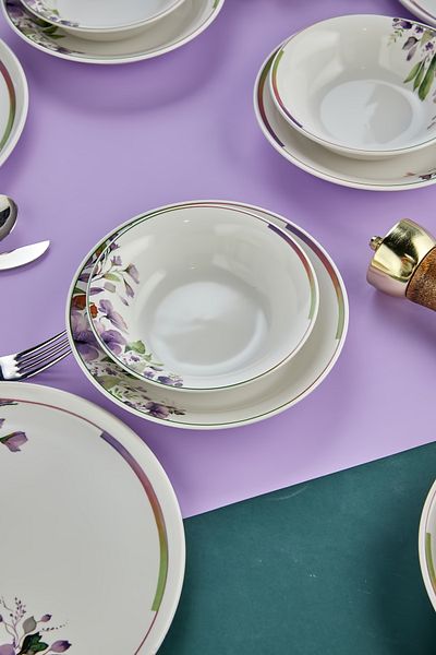 Erbaşlar Magnolia Pattern 18 Piece Dining Set for 6 People, Set