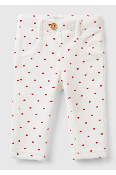United Colors of Benetton Baby Cream Micro Patterned Velvet Trousers