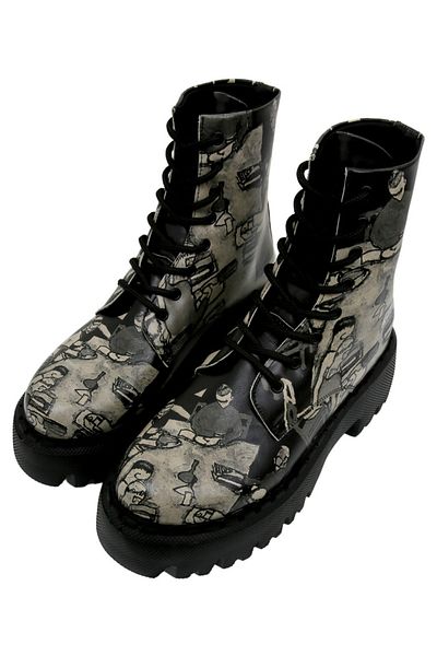 Dogo Women's Vegan Leather Black Long Boots - Supper Black White Design