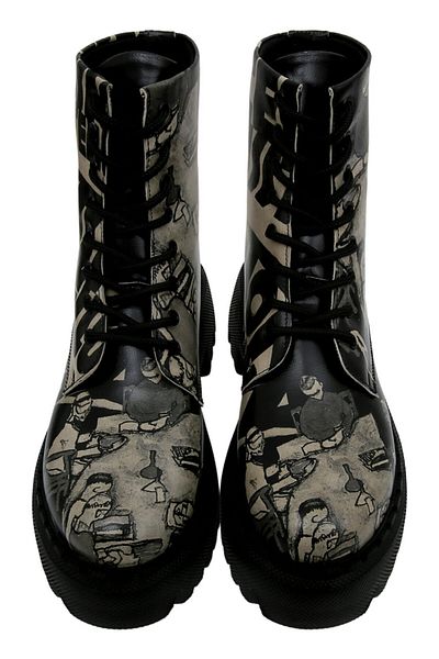 Dogo Women's Vegan Leather Black Long Boots - Supper Black White Design