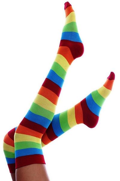 Design Socks Șosete de damă din bumbac cu dungi groase curcubeu peste genunchi - șosete cu model