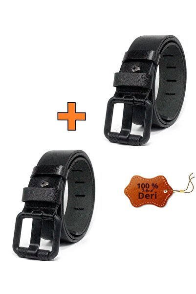 Pino44 2 bucăți centură de piele pentru bărbați 4,5 cm neagră cu țeavă neagră