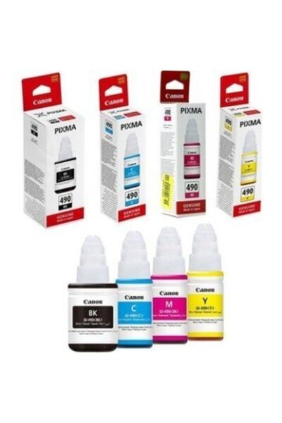 Canon Gı490 Pixma G2411 Orjinal siyah Ve Renkli mürekkep takımı Bk135ml. Cym7...