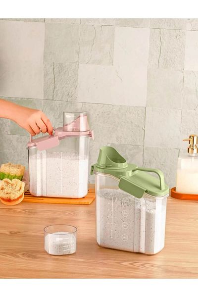 Anadolu Saray Multifunctional Storage Container with Practical Measurement Lid Detergent Rack Food Pulses Storage Container 1800ml