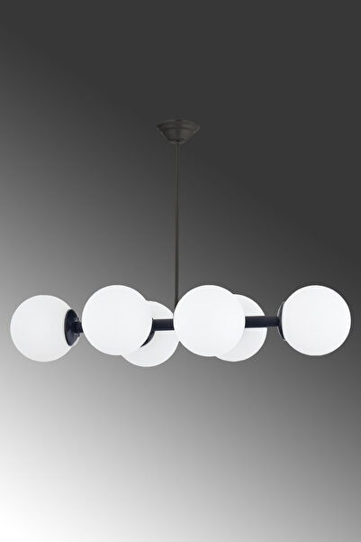 ŞL Şef Light Luxury Modern Tasarım Siyah 6'li Beyaz Glop Camlı Avize