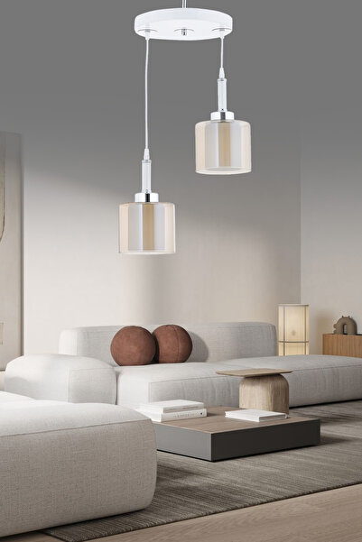 ŞL Şef Light Sarkıt Tepsi Beyaz 2'Li Çift Cam Bal Camlı Avize