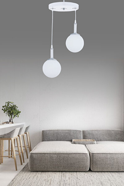 ŞL Şef Light Sarkıt Parla Beyaz Tepsi 2'Li Beyaz Camlı Avize