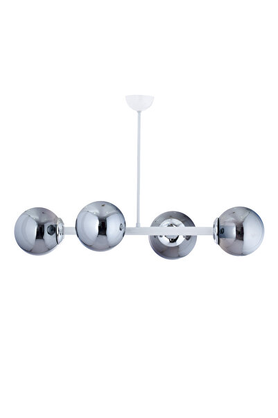 ŞL Şef Light Luxury Modern Tasarım Beyaz 4'lü Füme Glop Camlı Avize