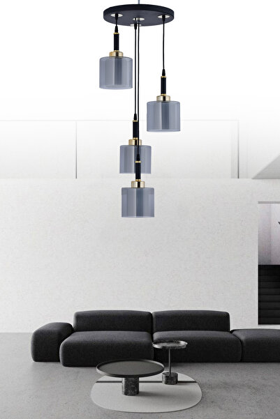 ŞL Şef Light Sarkıt Tepsi Siyah 4'Lü Çift Cam Füme Camlı Avize