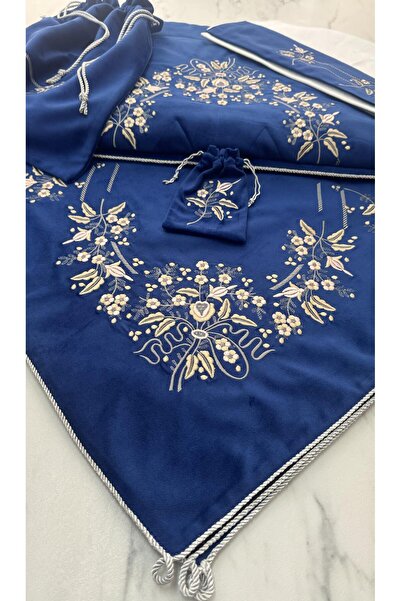 Hane7 Gonca İşlemeli Kadife 5 Parça Bohça/Seccade Takımı