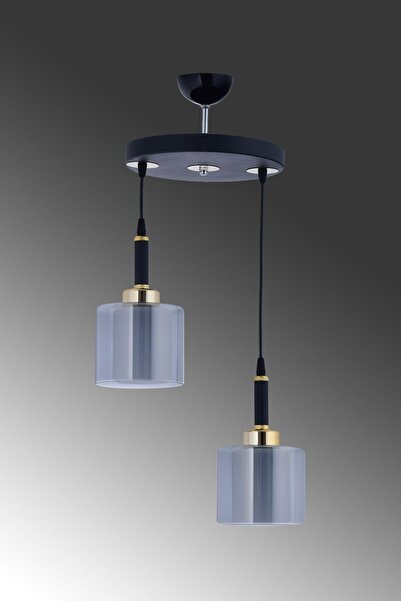 ŞL Şef Light Sarkıt Tepsi Siyah 2'Li Çift Cam Füme Camlı Avize