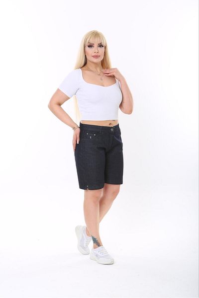 SERRA BÜYÜK BEDEN PANTALONI SCURT GABARDINE DE MĂRIME MARE