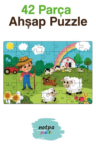 kutuTR Notpa Educational and Instructional Wooden Colorful Puzzle 42 Piece Puzzle 4 Ky42-004 Memory Card Set with Gift