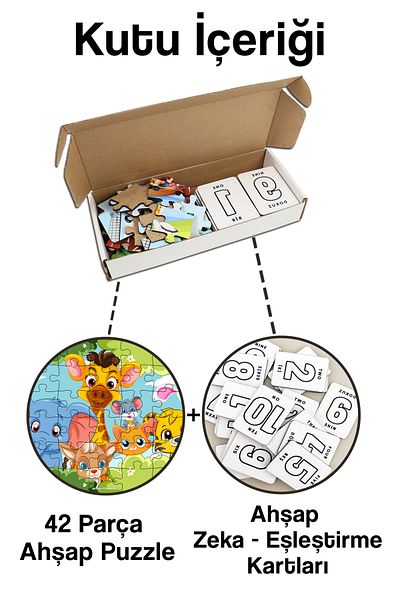 kutuTR Notpa Educational and Instructional Wooden Colorful Puzzle 42 Piece Puzzle 1 Ky42-001 Memory Card Set Gift