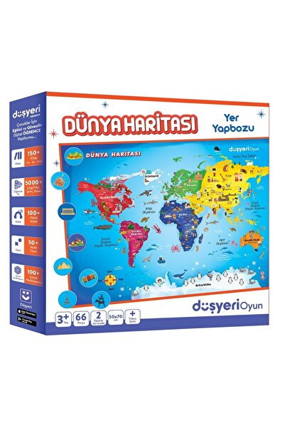 Genel Markalar Dünya Haritası Yer Yapbozu 2 in 1 Eğitici Yapboz Puzzle 66 Par...