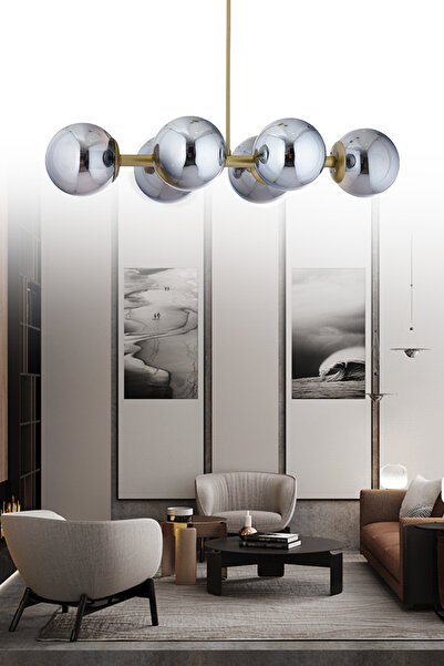 ŞL Şef Light Luxury Modern Tasarım Eskitme 6'li Füme Glop Camlı Avize