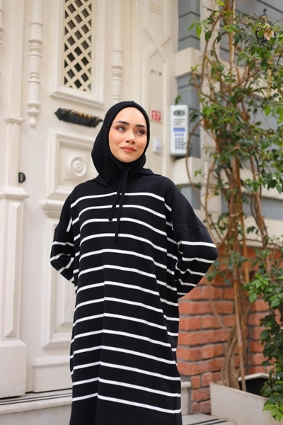 ALLURİNG THE BETTER ONE تريكو محبوك قبعة الرأس| قبعة بغطاء للرأس برباط - أسود