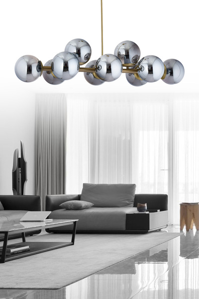 ŞL Şef Light Luxury Modern Tasarım Eskitme 10'lü Füme Glop Camlı Avize