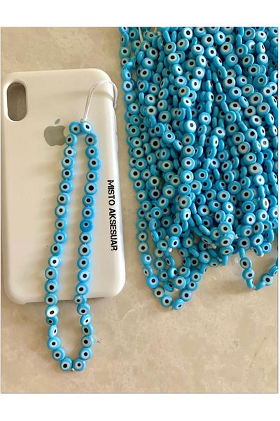 Atelier Çağla Glass Evil Eye Beaded Phone Lanyard ( Blue )