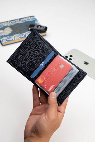Niki Leather Πορτοφόλι θήκης κάρτας Unisex από γνήσιο δέρμα Alex Navy Blue