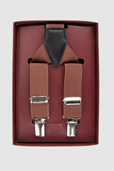 Tudors Erkek Düz Ince Kahverengi Pantolon Askısı