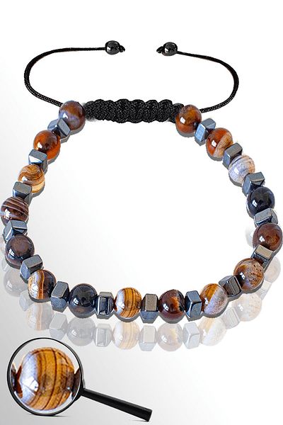 Tesbih Atölyesi Certified Silver Hematite 6 Mm Natural Brown Agate Stone Bracelet - Bostwana