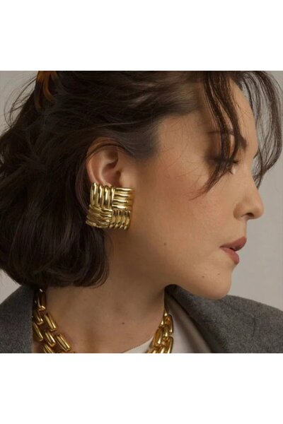 VİZYONOVA Hailey Bieber serisi vintage Çelik küpe