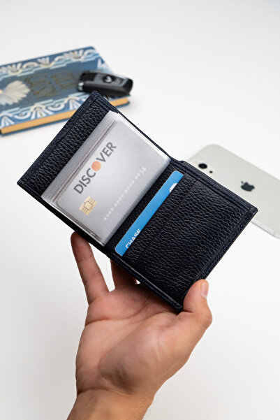 Niki Leather Alex Lacivert Gerçek Deri Unisex Kartlık Cüzdan