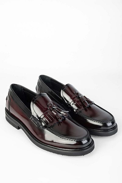 Tamer Tanca Men's Genuine Leather Burgundy Opening Loafer Shoes
