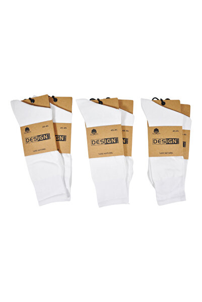 Design Socks Men's White 100% Cotton Socks (6 Pairs) in Special Kraft Box - Patterned Socks