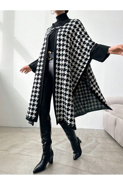 Kayaka triko women's houndstooth patterned Poncho