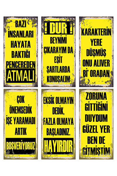 Hayat Poster ATARLI KOMİK EĞLENCELİ SÖZLER DUVAR YAZILARI KAMYON ARKASI SÖZLER 6LI MİNİ RETRO AHŞAP POSTER SET