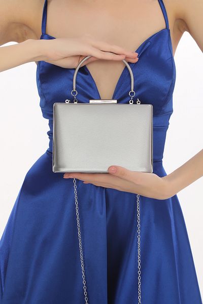 womenacs Γυναικεία υφασμάτινη τσάντα Clutch Clutch βραδινό φόρεμα σε ασημί χρώμα