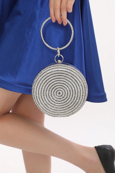 womenacs Brățară cu design circular brodat cu piatră de culoare argintie, cu inel, rochie de seară, portofoliu