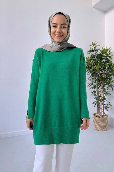 Ka Hijab تونيك ناعم بأزرار - أخضر