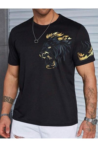 AFROGİYİM Μπλουζάκι Unisex Gold Detail Lion Digital Printed Oversize T-shirt