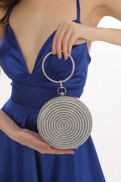womenacs Brățară cu design circular brodat cu piatră de culoare argintie, cu inel, rochie de seară, portofoliu