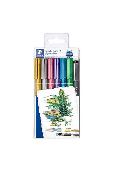 Staedler Metallic Marker 6-Piece+Pigment Liner Black