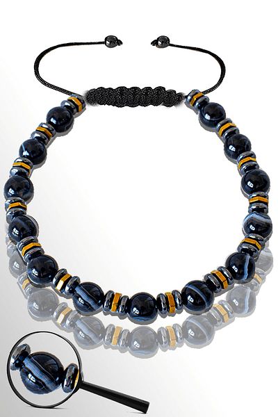Tesbih Atölyesi Certified Gold Hematite 6 Mm Natural Black Eye Agate Stone Bracelet - Eye Axillary
