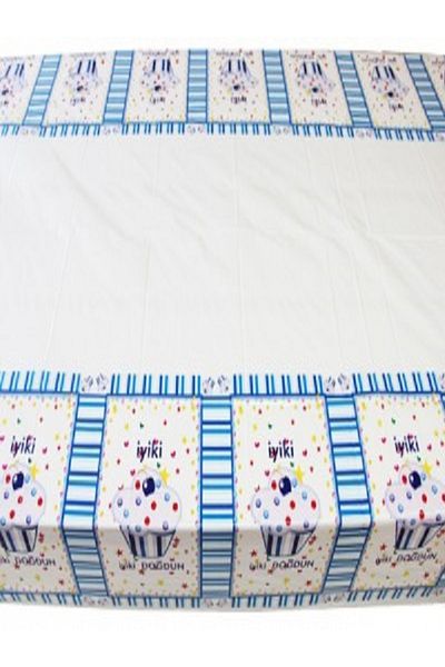 Kazanabil GOOD BORN CUPCAKE PRINTED BIRTHDAY TABLE CLOTH BLUE