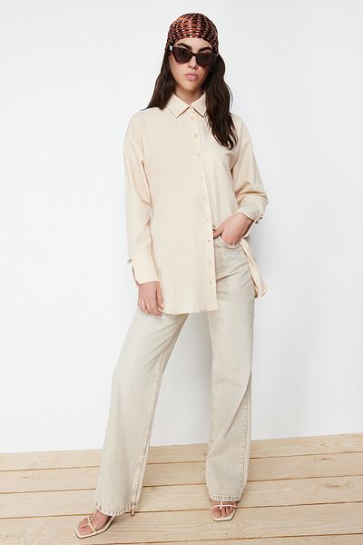 Trendyol Modest Ecru Cuff Detailed Woven Shirt TCTSS24TG00052